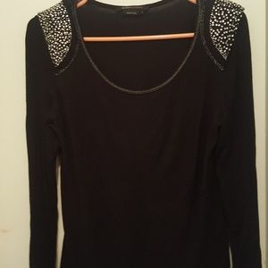 BCBG black soft top. Holiday sparkle with jeans, leggings or short skirt!